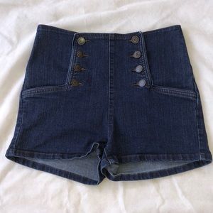 Secret Blue High Waisted Button Denim Shorts